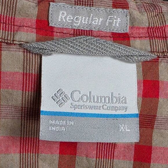 Columbia Plaid Button Down Shirt Red Tan XL - Picture 5 of 7